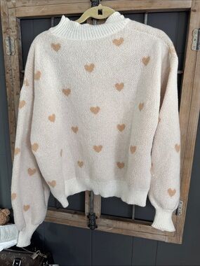 Cozy Heart Pattern Cream Sweater